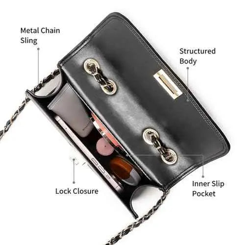 Fastrack Casual Sling Bag with Lock Closure for Girls, Medium Size with Internal Organiser and Metal Chain Strap, Made with Premium Faux Leather SaumyasStore