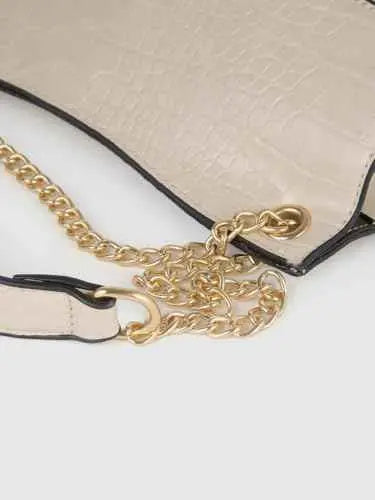 Fastrack Croco Textured Structured Shoulder Bag for Women, Girls and Ladies | Gold Chain Sling Strap with Button Closure SaumyasStore