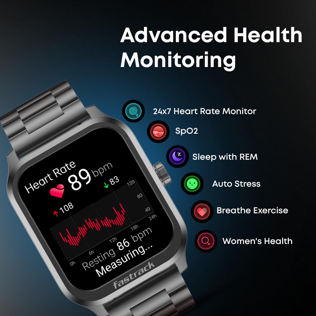 Fastrack Limitless FS2 Classic Smart Watch, 1.83” TFT Display, 240 * 284 Pixel Resolution, SingleSync BT Calling, AI Voice Assistant, 100+ Sports Modes & Smartwatch Faces, IP68 (Black) SaumyasStore