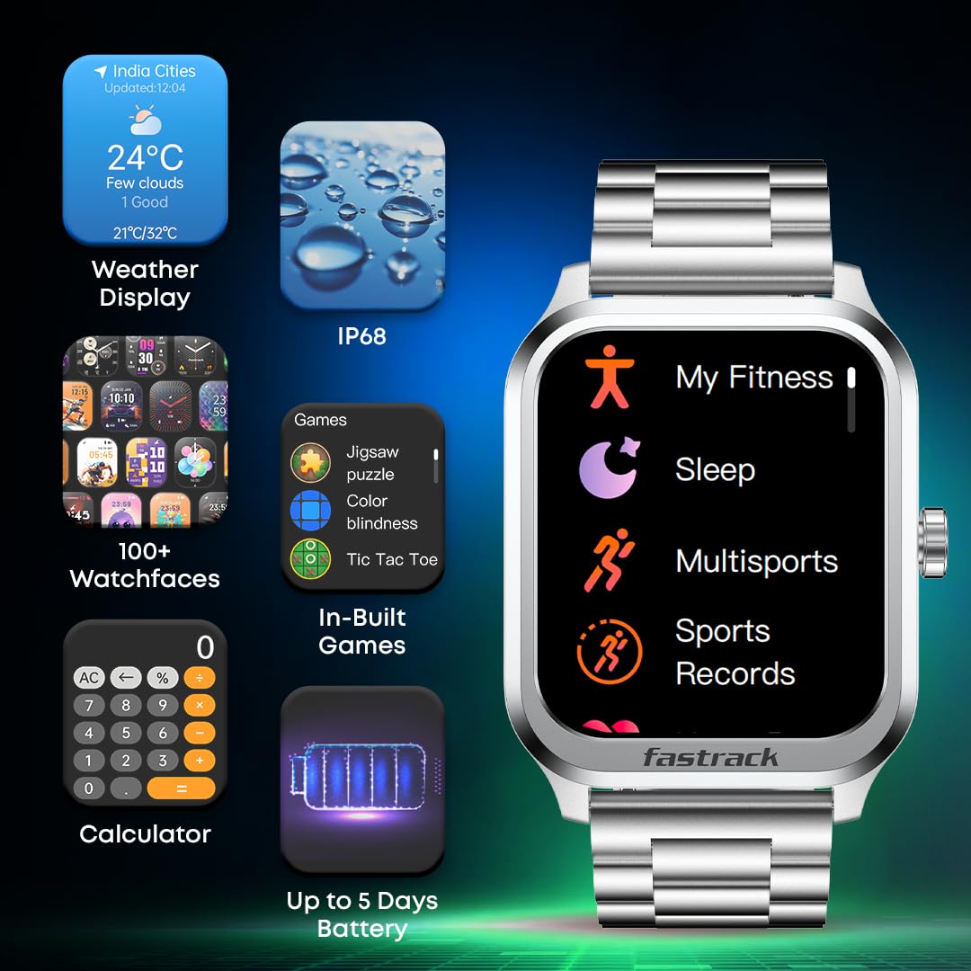 Fastrack Limitless FS2 Classic Smart Watch, 1.83” TFT Display, 240 * 284 Pixel Resolution, SingleSync BT Calling, AI Voice Assistant, 100+ Sports Modes & Smartwatch Faces, IP68 (Black) SaumyasStore