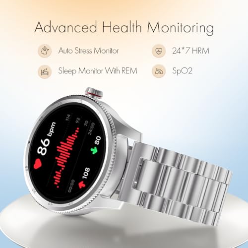 Fastrack Magnus FX1 Premium Metal Smart Watch, 1.38" UltraVU HD Display, Bright Pixel Resolution, Functional Crown, AI Voice, SingleSync BT Calling, 100+ Sports Mode & Smartwatch Faces, IP68 (Silver) SaumyasStore