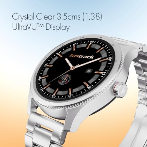 Fastrack Magnus FX1 Premium Metal Smart Watch, 1.38" UltraVU HD Display, Bright Pixel Resolution, Functional Crown, AI Voice, SingleSync BT Calling, 100+ Sports Mode & Smartwatch Faces, IP68 (Silver) SaumyasStore