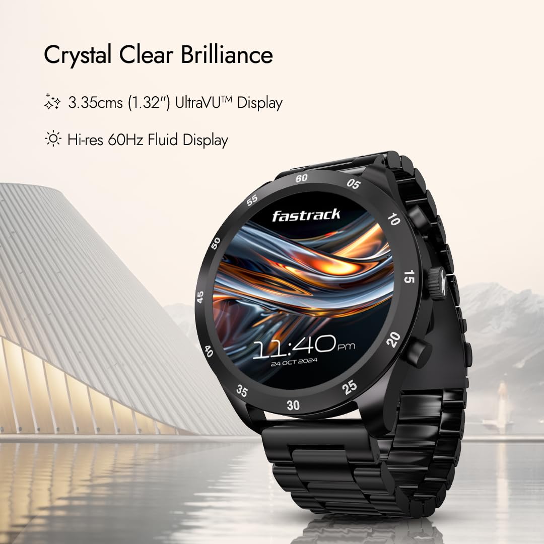 Fastrack Magnus FX2 Smart Watch, 3.35 CM TFT Display, Functional Crown, SingleSync BT Calling, AI Voice Assistant, DND & Power Saving Mode, 650 Nits, 100+ Sports Mode & Smartwatch Faces, IP67 (Black) SaumyasStore