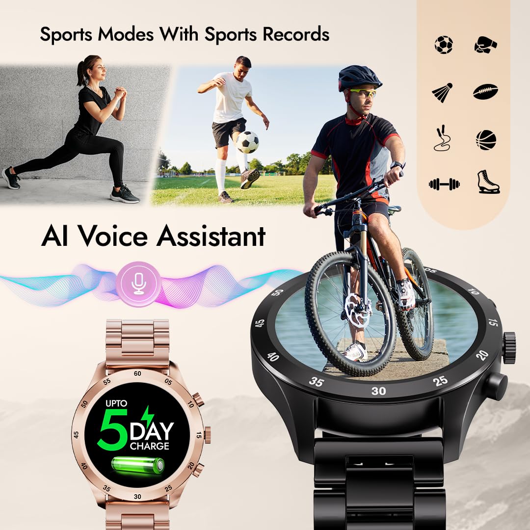 Fastrack Magnus FX2 Smart Watch, 3.35 CM TFT Display, Functional Crown, SingleSync BT Calling, AI Voice Assistant, Power Saving Mode, 650 Nits, 100+ Sports Mode & Smartwatch Faces, IP67 (Rose Gold) SaumyasStore