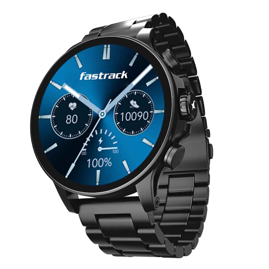 Fastrack Marvellous FX2 Smart Watch, 3.9 CM AMOLED Display, Functional Crown, SingleSync BT Calling, Metal Design, 1000 Nits Brightness, IP68, Upto 5-Day Battery Life, Dynamic Smartwatch Faces (Gun) SaumyasStore