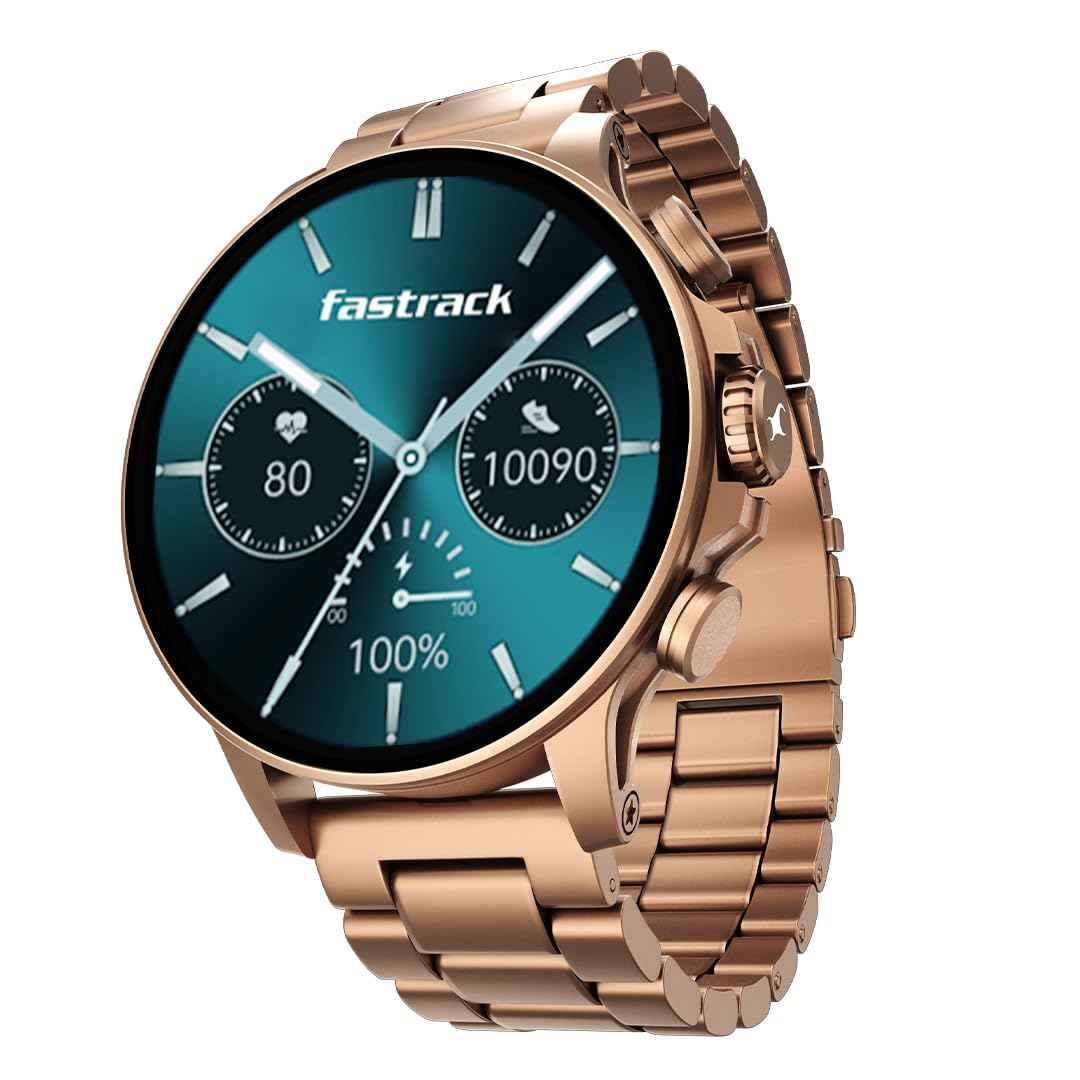Fastrack Marvellous FX2 Smart Watch, 3.9 CM AMOLED Display, Functional Crown, SingleSync BT Calling, Metal Design, 1000 Nits Brightness, Upto 5 Day Battery Life, Dynamic Smartwatch Faces (Rose Gold) SaumyasStore