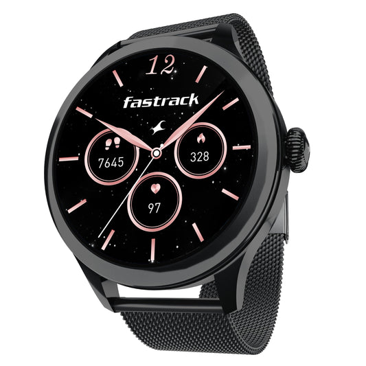 Fastrack Noir Pro Womens Smart Watch, 3.0 cm Super AMOLED Display, 390 * 390 Resolution, 100+ Sports Modes, SOS, BT Calling, Female Health Monitor, IP68, 5-Day Battery, 100+ Smartwatch Faces (Black) SaumyasStore