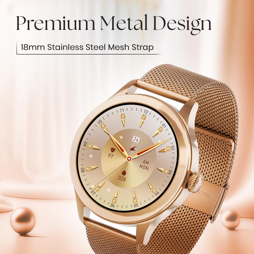 Fastrack Noir Pro Womens Smart Watch, 3.0 cm Super AMOLED Display, 390 * 390 Resolution, 100+ Sports Modes, SOS, BT Calling, Female Health Monitor, IP68, 5-Day Battery, 100+ Smartwatch Faces (Sliver) SaumyasStore