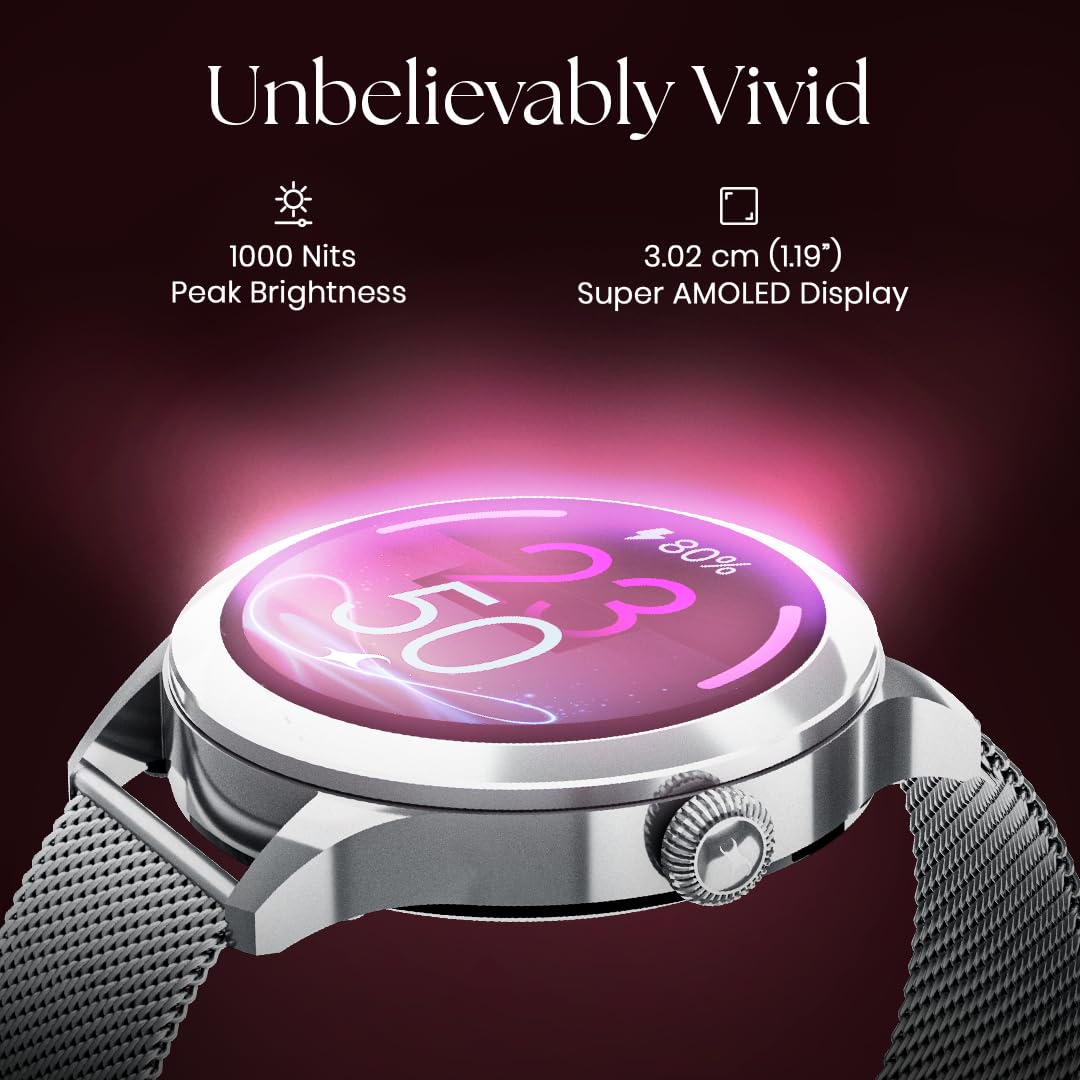 Fastrack Noir Pro Womens Smart Watch, 3.0 cm Super AMOLED Display, 390 * 390 Resolution, 100+ Sports Modes, SOS, BT Calling, Female Health Monitor, IP68, 5-Day Battery, 100+ Smartwatch Faces (Sliver) SaumyasStore