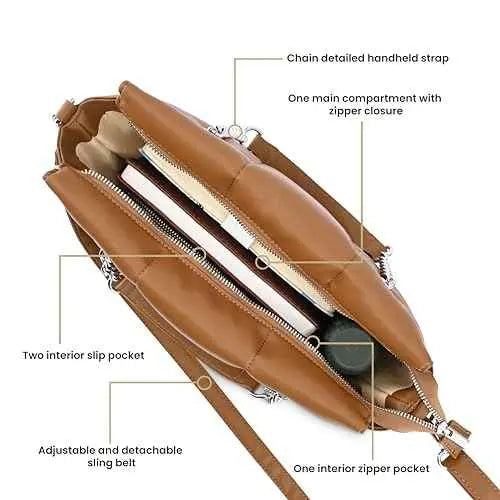 Fastrack Puff It Up Satchel | Faux-Leather Women's Handbags | Satchel for Casual Carry SaumyasStore