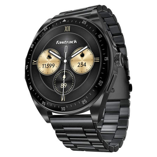 Fastrack Radiant FX1 Luxury Metal Smart Watch, 1.43” AMOLED 60Hz Display, AOD, Functional Crown, SingleSync BT Calling, AI Voice, Upto 5 Day Battery, 100+ Smartwatch Faces & Sport Modes, IP68 (Black) SaumyasStore