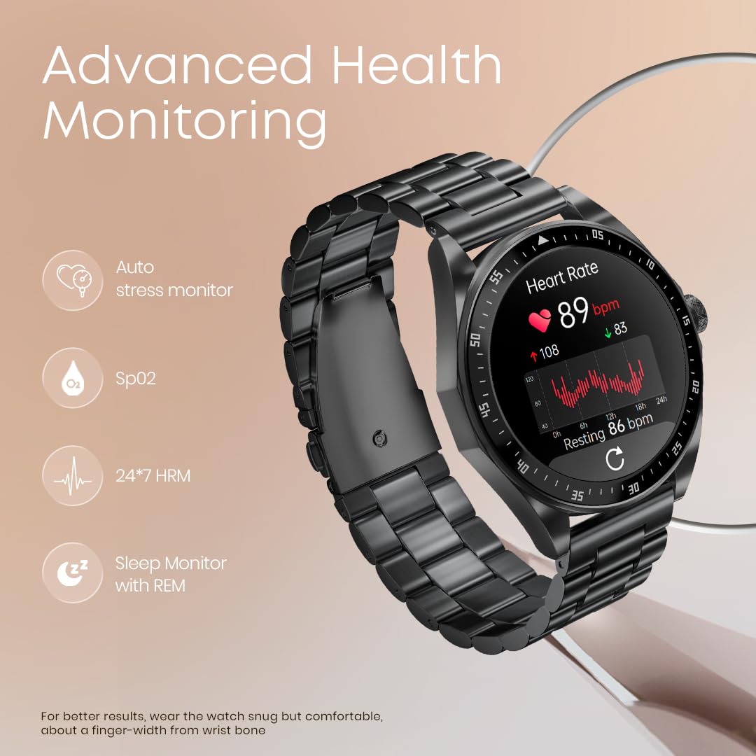 Fastrack Radiant FX1 Luxury Metal Smart Watch, 1.43” AMOLED 60Hz Display, AOD, Functional Crown, SingleSync BT Calling, AI Voice, Upto 5 Day Battery, 100+Smartwatch Faces & Sport Modes, IP68 (Sliver) SaumyasStore