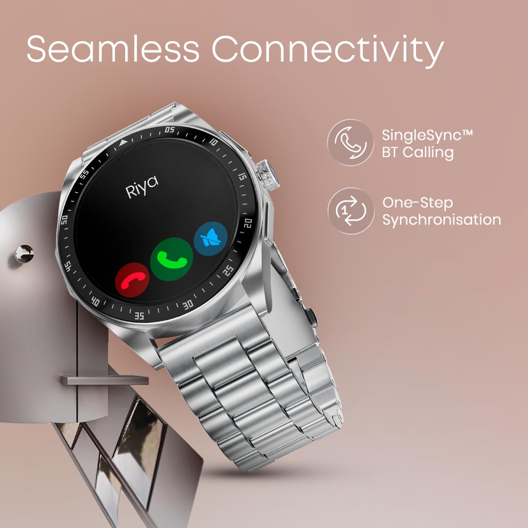 Fastrack Radiant FX1 Luxury Metal Smart Watch, 1.43” AMOLED 60Hz Display, AOD, Functional Crown, SingleSync BT Calling, AI Voice, Upto 5 Day Battery, 100+Smartwatch Faces & Sport Modes, IP68 (Sliver) SaumyasStore