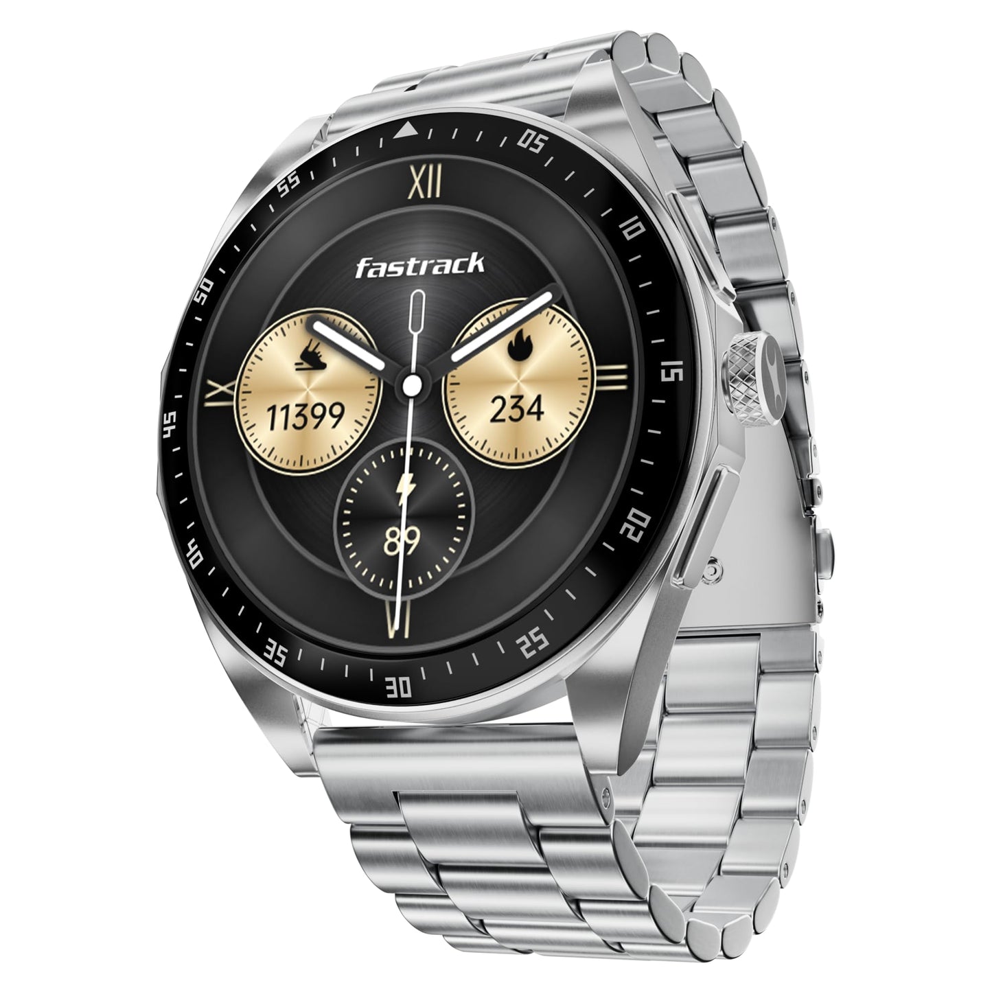 Fastrack Radiant FX1 Luxury Metal Smart Watch, 1.43” AMOLED 60Hz Display, AOD, Functional Crown, SingleSync BT Calling, AI Voice, Upto 5 Day Battery, 100+Smartwatch Faces & Sport Modes, IP68 (Sliver) SaumyasStore