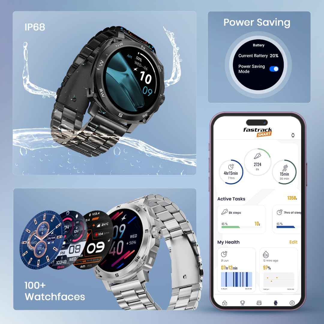 Fastrack Radiant FX3 Smart Watch, 3.63 CM AMOLED Display, Functional Crown, AOD & DND Mode, SingleSync BT Calling, AI Voice Assistant, Women's Health Tracking, 100+ Sports & Smartwatch Faces (Black) SaumyasStore