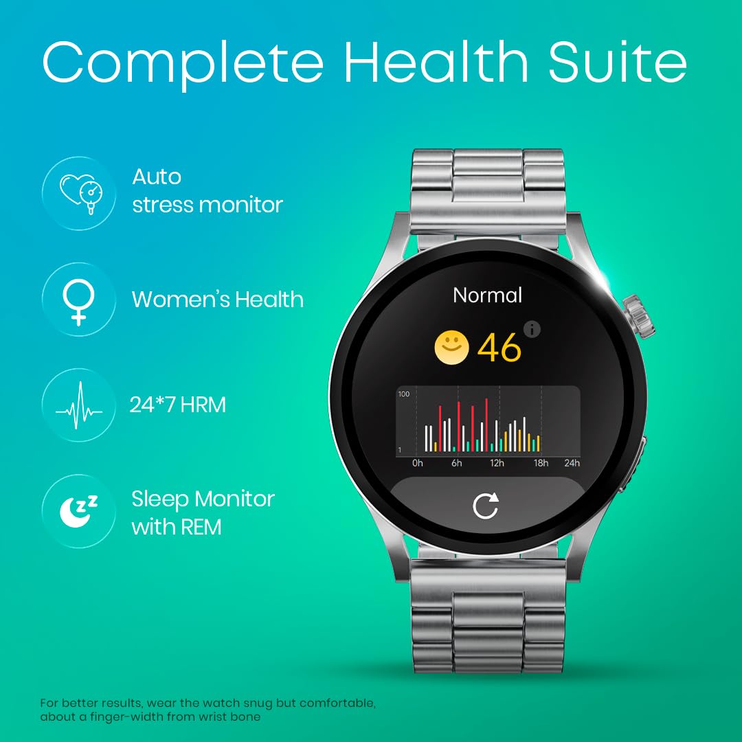 Fastrack Radiant FX4 Premium Metal Smart Watch, 3.8 cm EdgeX AMOLED Display, Functional Crown, SingleSync BT Calling, SOS, AI Voice Assistant, 100+ Sports Modes & Smartwatch Faces, IP68 (Rose Gold) SaumyasStore