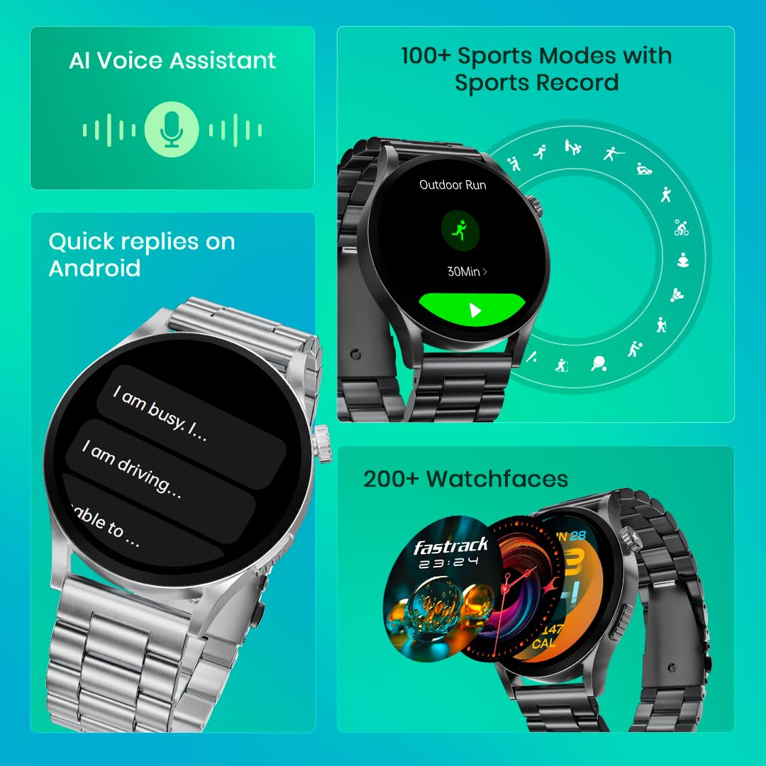 Fastrack Radiant FX4 Premium Metal Smart Watch, 3.8 cm EdgeX AMOLED Display, Functional Crown, SingleSync BT Calling, SOS, AI Voice Assistant, 100+ Sports Modes & Smartwatch Faces, IP68 (Rose Gold) SaumyasStore