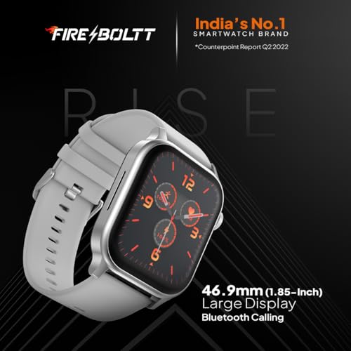Fire-Boltt Rise Smart Watch, 1.85" HD Display, Metal Body with Bluetooth Calling, Rotating Crown, AI Voice Assistant, 120 Sports Modes, Neon UI, SpO2 & Heart Rate Monitoring (Grey) SaumyasStore