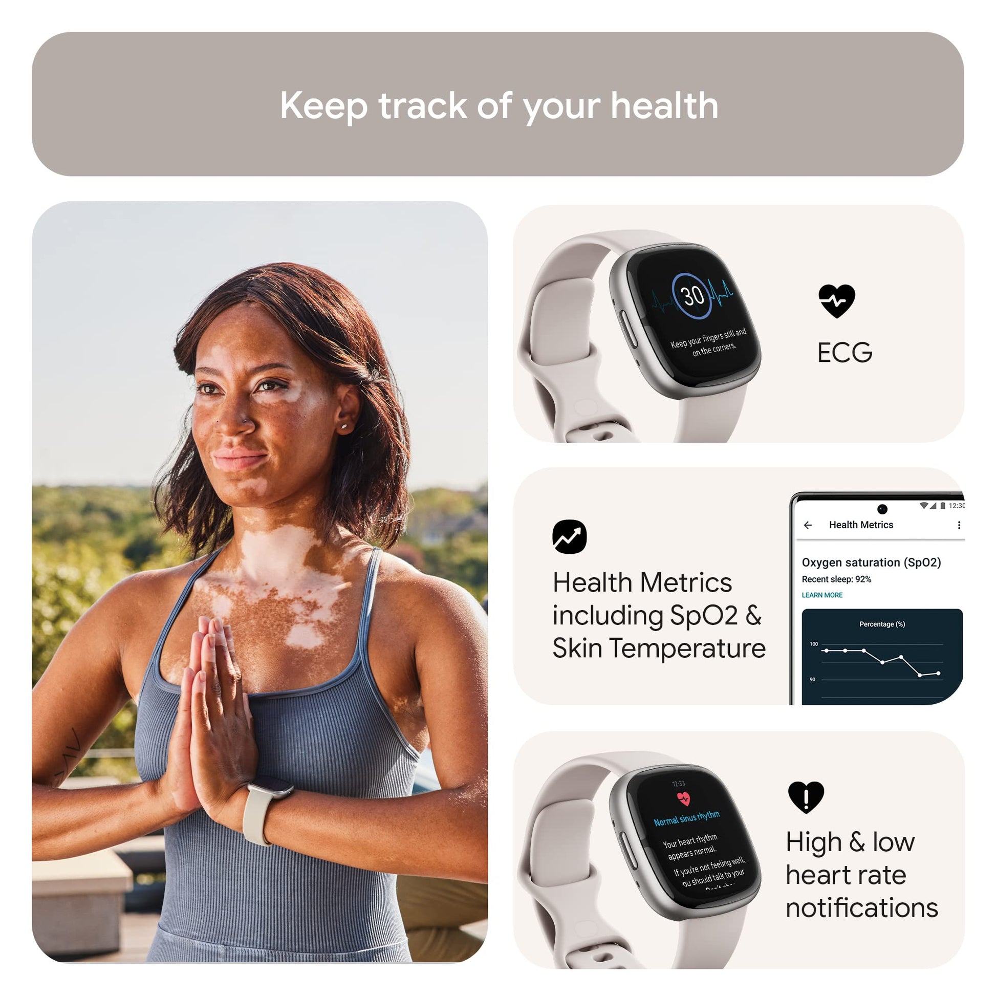 Fitbit Sense 2 Health & Fitness Watch (Lunar White/Platinum Aluminium) with 6-Month Premium Membership SaumyasStore