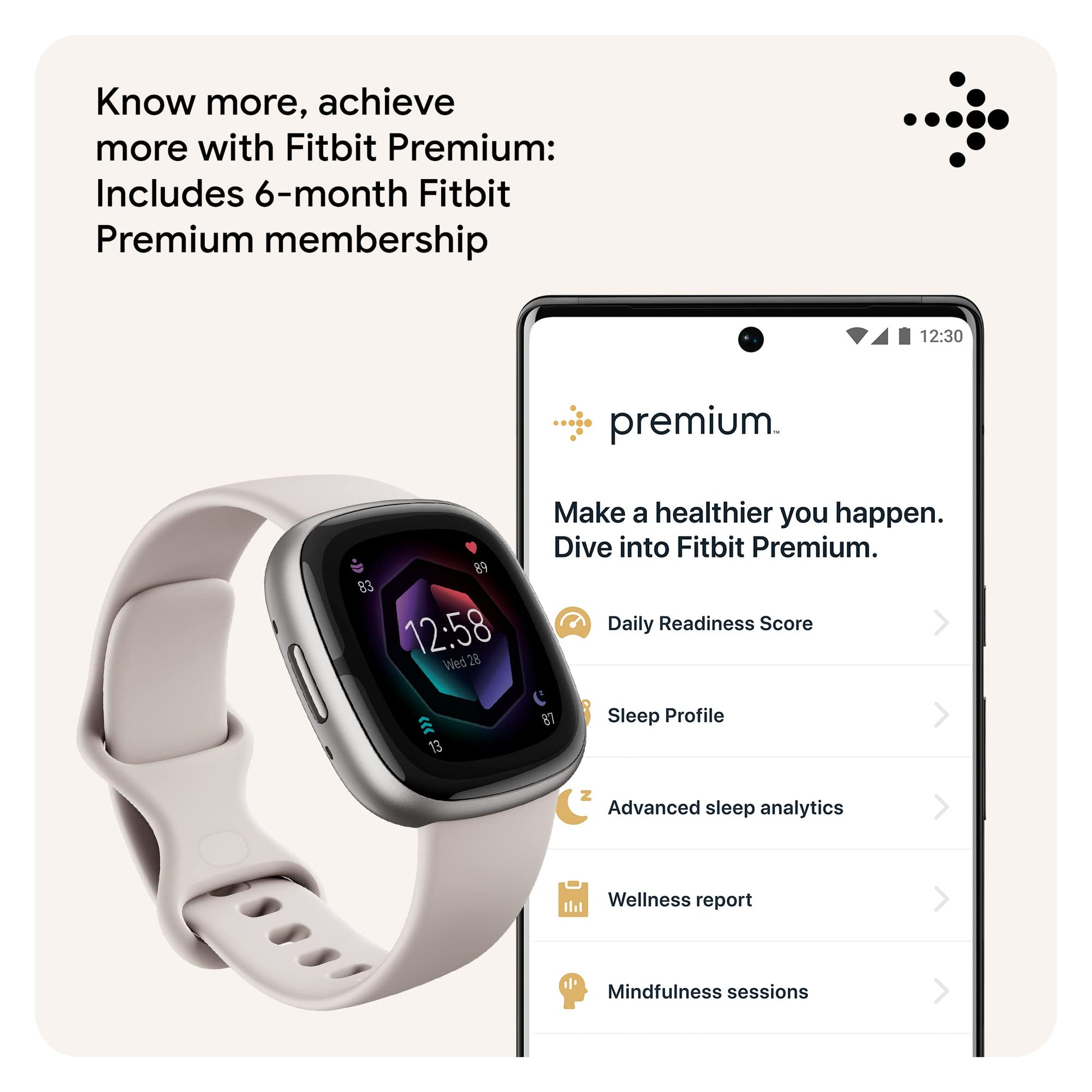 Fitbit Sense 2 Health & Fitness Watch (Lunar White/Platinum Aluminium) with 6-Month Premium Membership SaumyasStore
