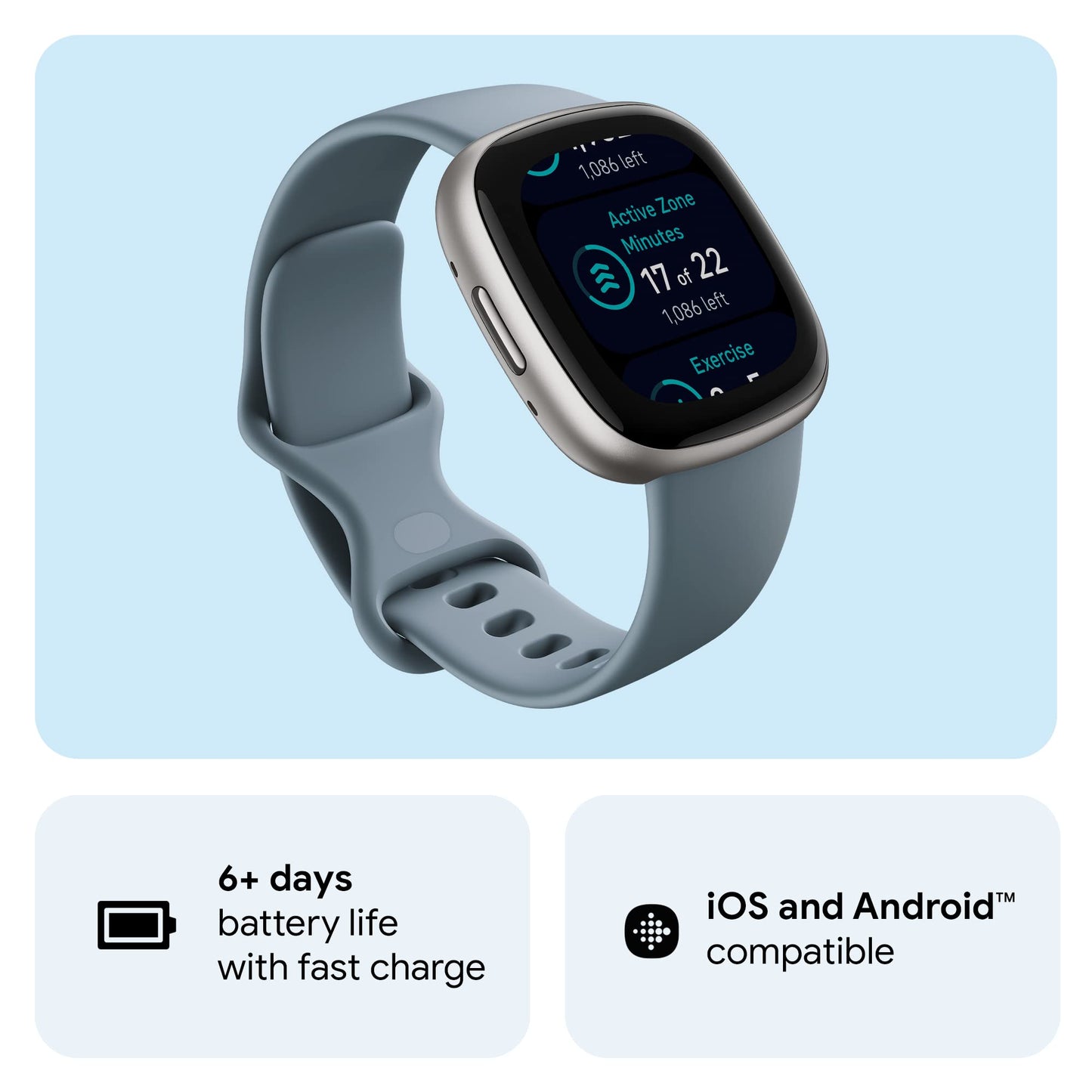 Fitbit Versa 4 Fitness Watch (Waterfall Blue/Platinum Aluminium) with 6-Month Premium Membership SaumyasStore