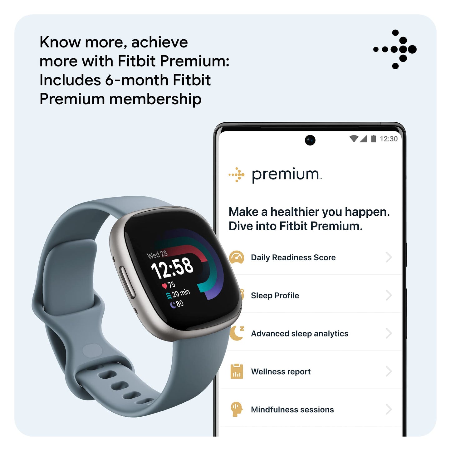 Fitbit Versa 4 Fitness Watch (Waterfall Blue/Platinum Aluminium) with 6-Month Premium Membership SaumyasStore