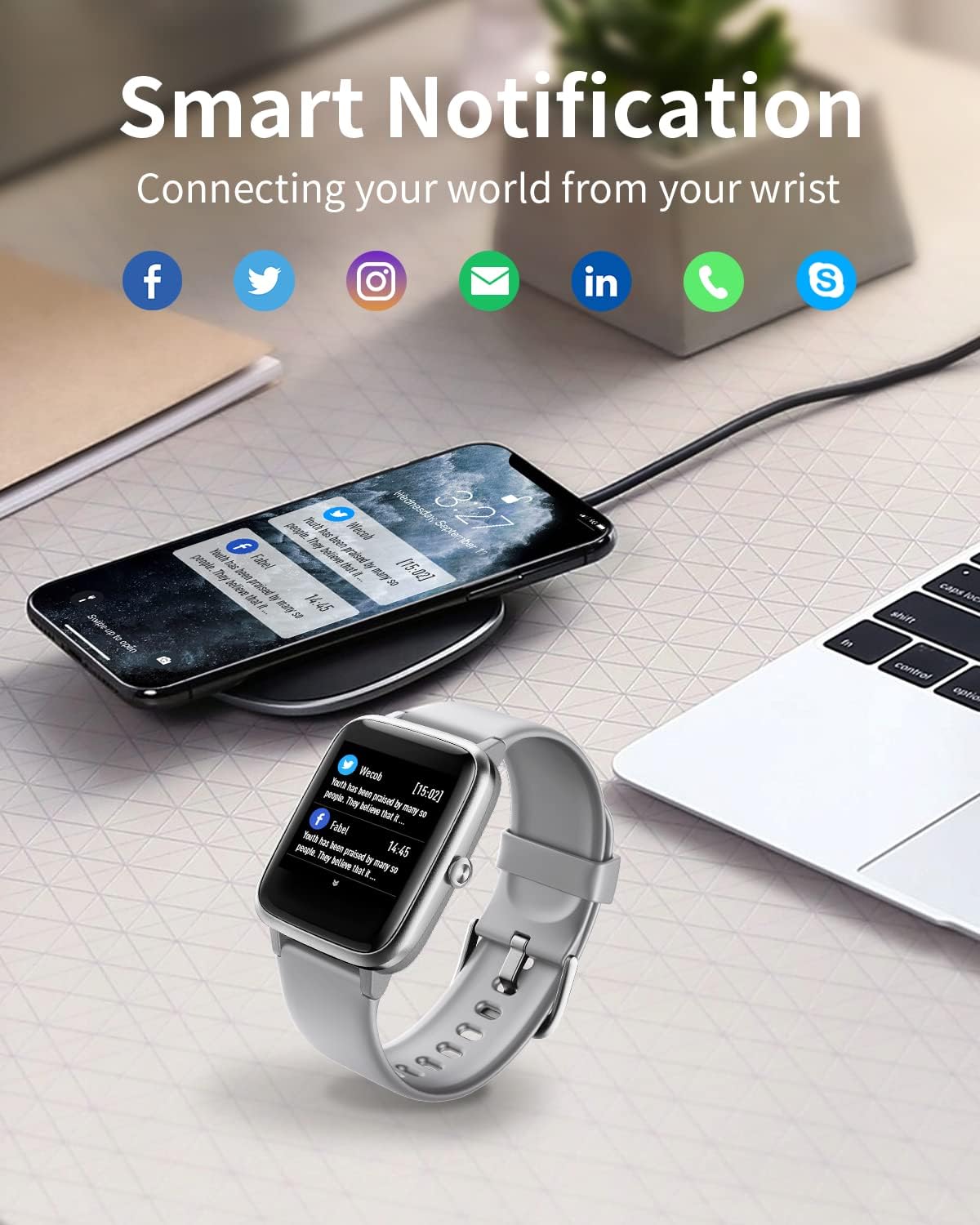 Fitpolo Fitness Tracker Smart Watch for Android iOS Phones, IP68 Waterproof Fitness Watch Step Tracker Heart Rate Monitor Calorie Counter Pedometer Smartwatch for Men Women SaumyasStore