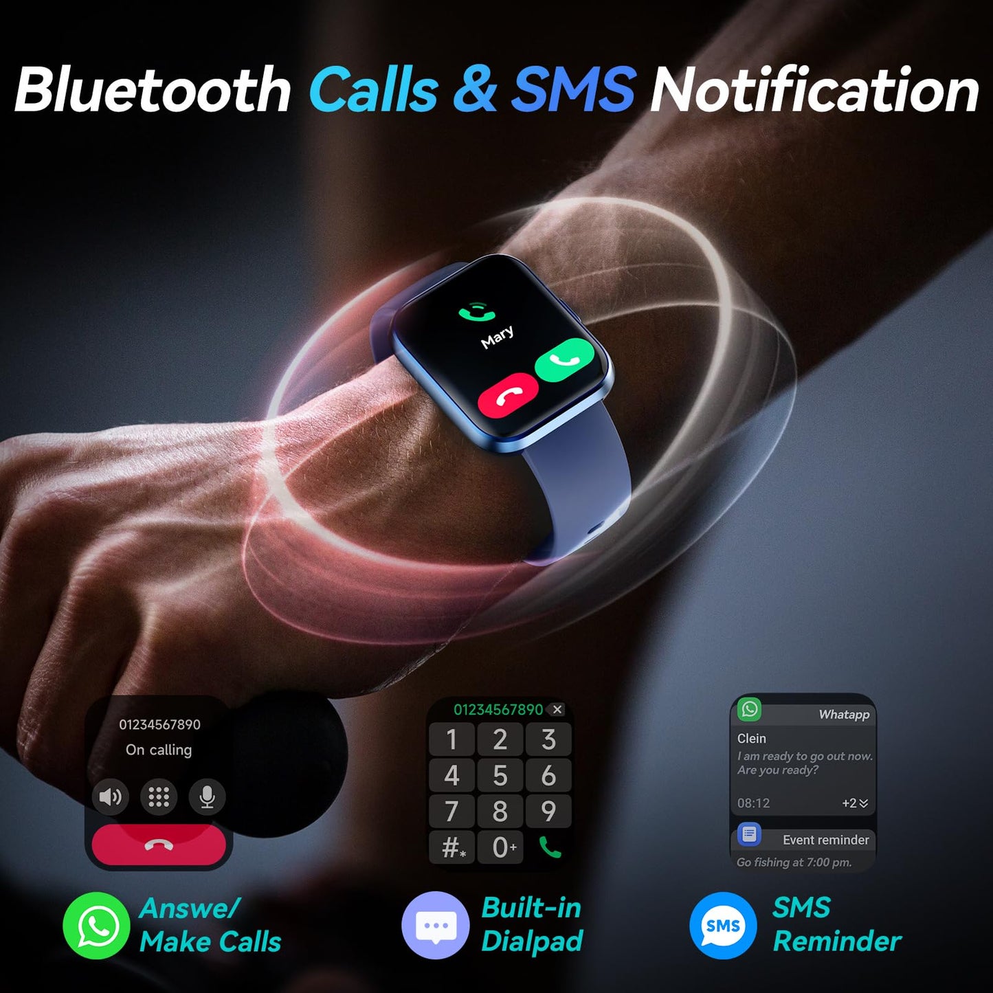 Fitpolo Smart Watches for Men/Women, 1.8'' Alexa Built-in Fitness Tracker Watch with Bluetooth Calls, IP68 Waterproof, Heart Rate/Sleep/SpO2/Stress Monitor, 110 Sport Modes for Android & iPhone SaumyasStore