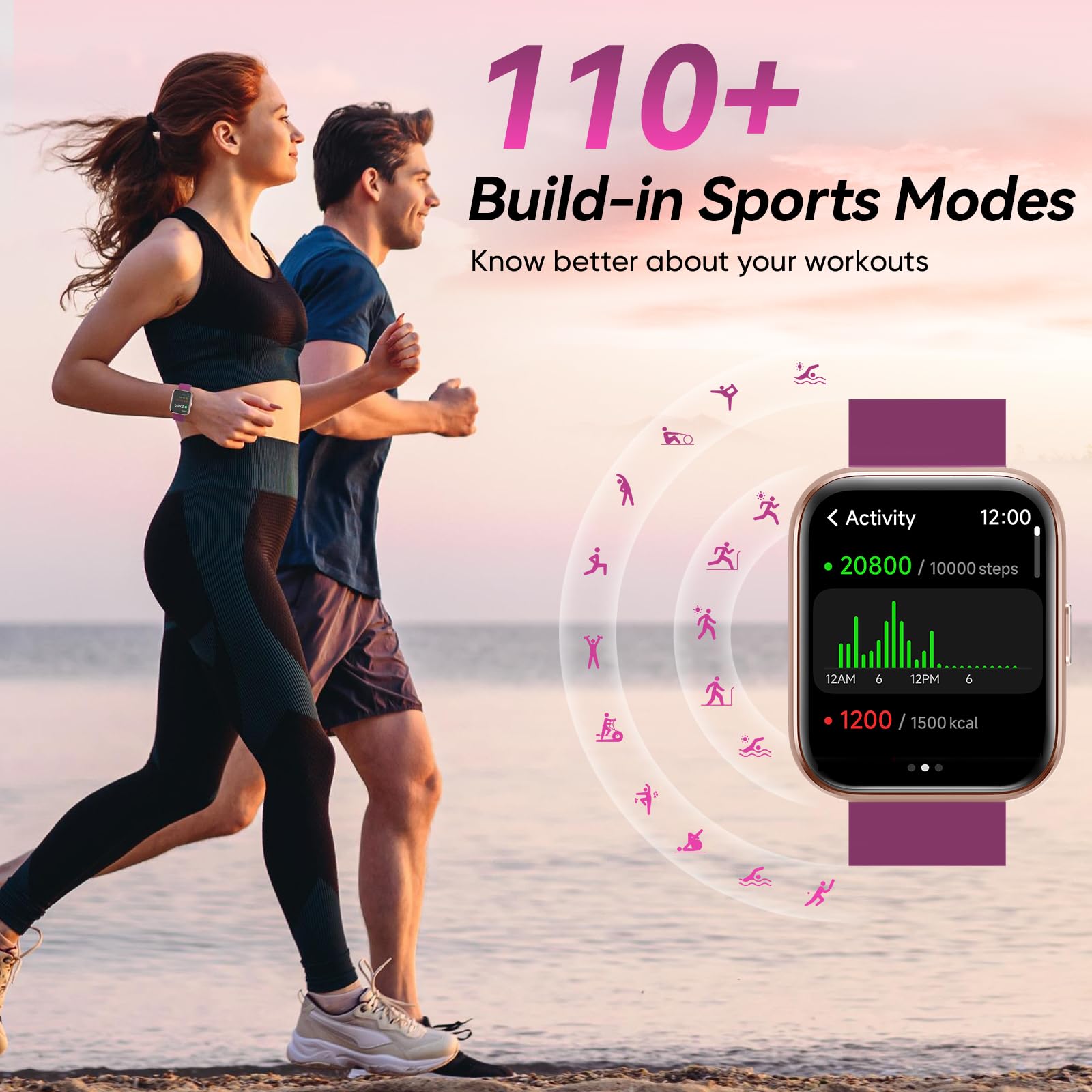 Fitpolo Smart Watches for Men/Women, 1.8'' Alexa Built-in Fitness Tracker Watch with Bluetooth Calls, IP68 Waterproof, Heart Rate/Sleep/SpO2/Stress Monitor, 110 Sport Modes for Android & iPhone SaumyasStore