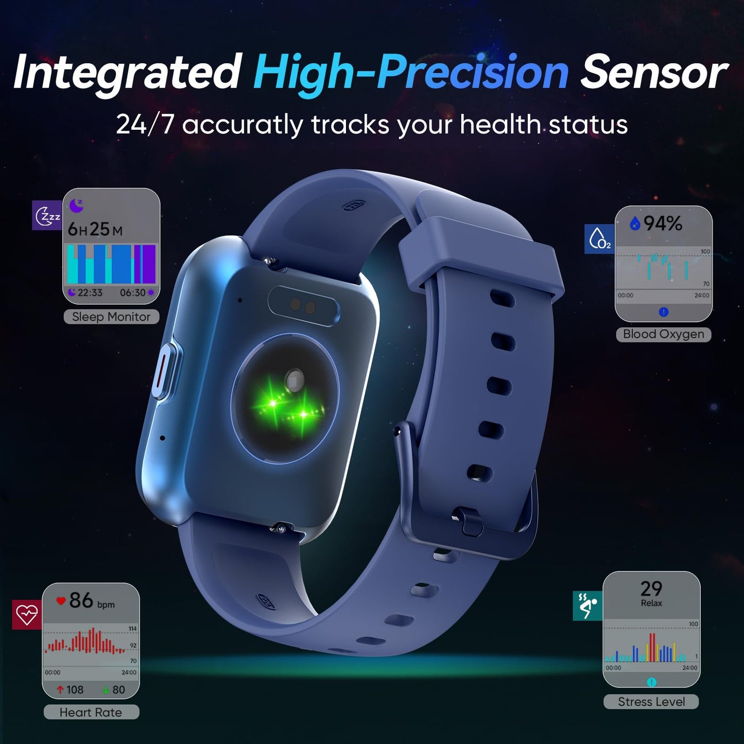 Fitpolo Smart Watches for Men/Women, 1.8'' Alexa Built-in Fitness Tracker Watch with Bluetooth Calls, IP68 Waterproof, Heart Rate/Sleep/SpO2/Stress Monitor, 110 Sport Modes for Android & iPhone SaumyasStore