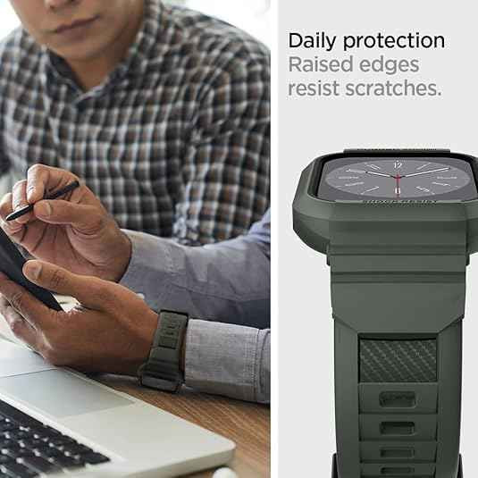 Fuel co Shock Proof Case with Strap Compatible with Apple Watch Series 7 45mm 6 SE 5 4 3 2 1 45mm 44mm 42 mm for iWatch Rugged Band Bumper Cover for All Around Edge Protection (Green) SaumyasStore