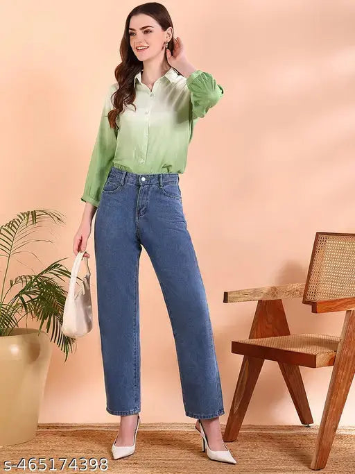 Green Tie-Dye Crepe Loose Fit Shirt SaumyasStore