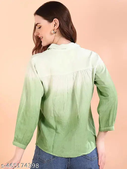 Green Tie-Dye Crepe Loose Fit Shirt SaumyasStore