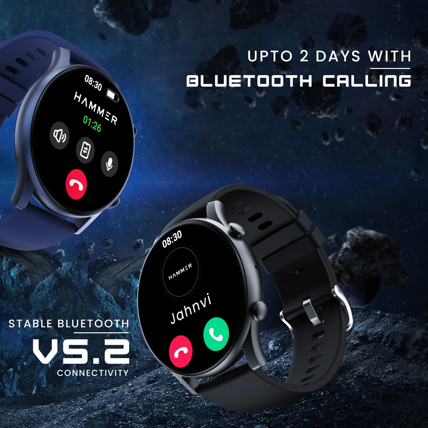 HAMMER Glide 1.43" AMOLED Display Smart Watch for Men with Bluetooth Calling, 466 * 466 PX, Always on Display, 800 Nits, Multiple Sports Modes (Charcoal Black) SaumyasStore