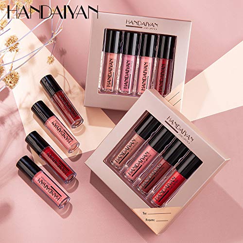 HANDAIYAN Glossy Liquid Lipstick Set - Long-Lasting Waterproof and Smudge Proof LipGloss Liquid Lipsticks for Women in 4 Vibrant Matte Shades - Perfect for Any Occasion! (SET 02 MATTE) SaumyasStore
