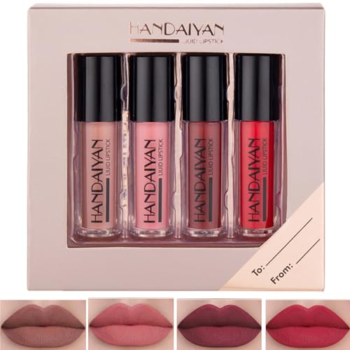 HANDAIYAN Glossy Liquid Lipstick Set - Long-Lasting Waterproof and Smudge Proof LipGloss Liquid Lipsticks for Women in 4 Vibrant Matte Shades - Perfect for Any Occasion! (SET 02 MATTE) SaumyasStore