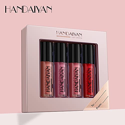 HANDAIYAN Glossy Liquid Lipstick Set - Long-Lasting Waterproof and Smudge Proof LipGloss Liquid Lipsticks for Women in 4 Vibrant Matte Shades - Perfect for Any Occasion! (SET 02 MATTE) SaumyasStore