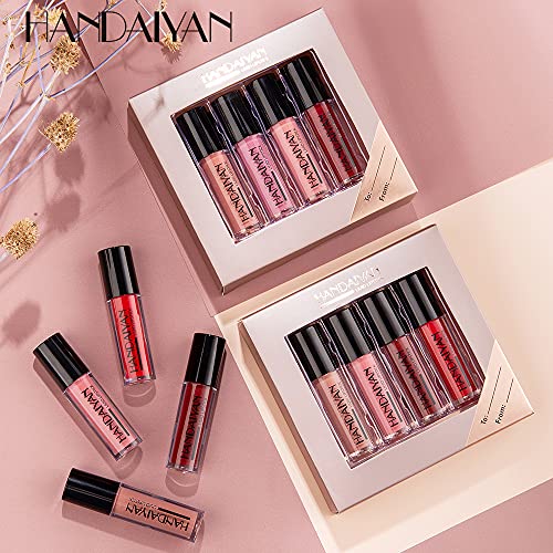 HANDAIYAN Glossy Liquid Lipstick Set - Long-Lasting Waterproof and Smudge Proof LipGloss Liquid Lipsticks for Women in 4 Vibrant Matte Shades - Perfect for Any Occasion! (SET 02 MATTE) SaumyasStore