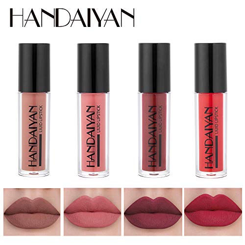 HANDAIYAN Glossy Liquid Lipstick Set - Long-Lasting Waterproof and Smudge Proof LipGloss Liquid Lipsticks for Women in 4 Vibrant Matte Shades - Perfect for Any Occasion! (SET 02 MATTE) SaumyasStore