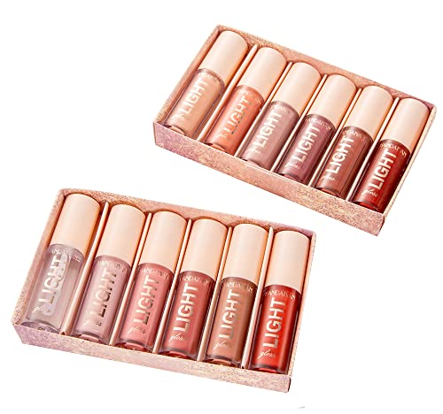 HANDAIYAN LIGHT LIPGLOSS SET - 12 Shades of Nude Lip Gloss, Clear Lip Gloss, and Sexy Liquid Lipstick for Women Lipstick Combo Pack WITH NEW AND IMPROVED APPLICATOR LID(SET A+SET B) (12 LIPGLOSS COMBO) SaumyasStore