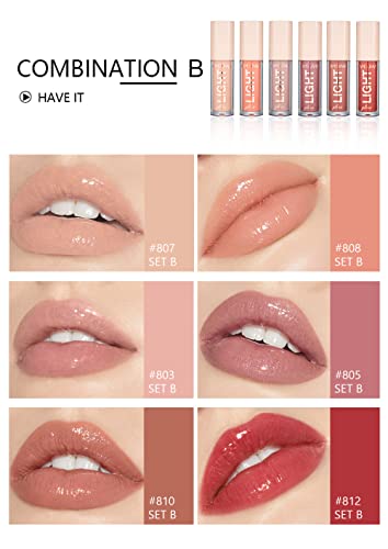 HANDAIYAN LIGHT LIPGLOSS SET - 12 Shades of Nude Lip Gloss, Clear Lip Gloss, and Sexy Liquid Lipstick for Women Lipstick Combo Pack WITH NEW AND IMPROVED APPLICATOR LID(SET A+SET B) (12 LIPGLOSS COMBO) SaumyasStore
