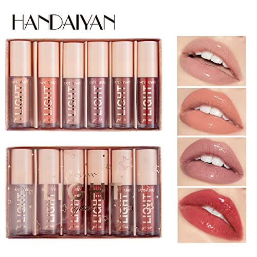 HANDAIYAN LIGHT LIPGLOSS SET - 12 Shades of Nude Lip Gloss, Clear Lip Gloss, and Sexy Liquid Lipstick for Women Lipstick Combo Pack WITH NEW AND IMPROVED APPLICATOR LID(SET A+SET B) (12 LIPGLOSS COMBO) SaumyasStore