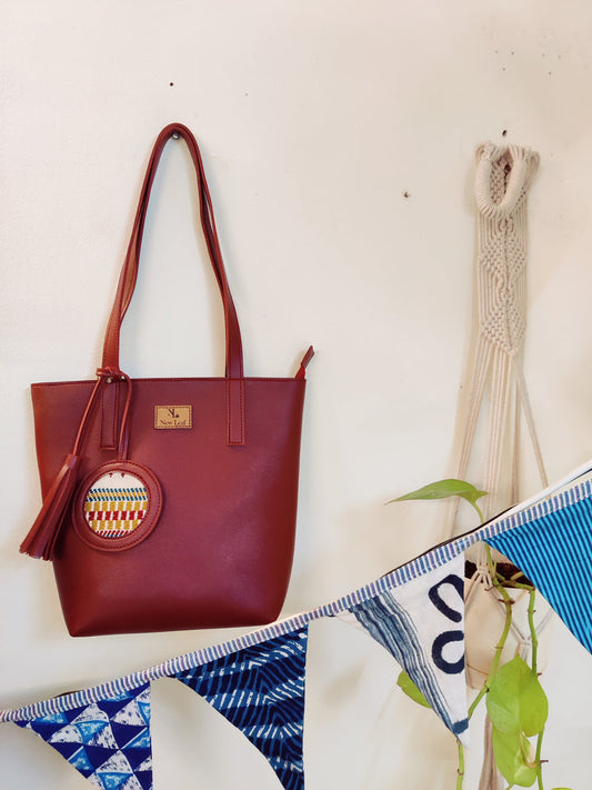 Maroon Kutch Kari Mini Tote - SaumyasStore