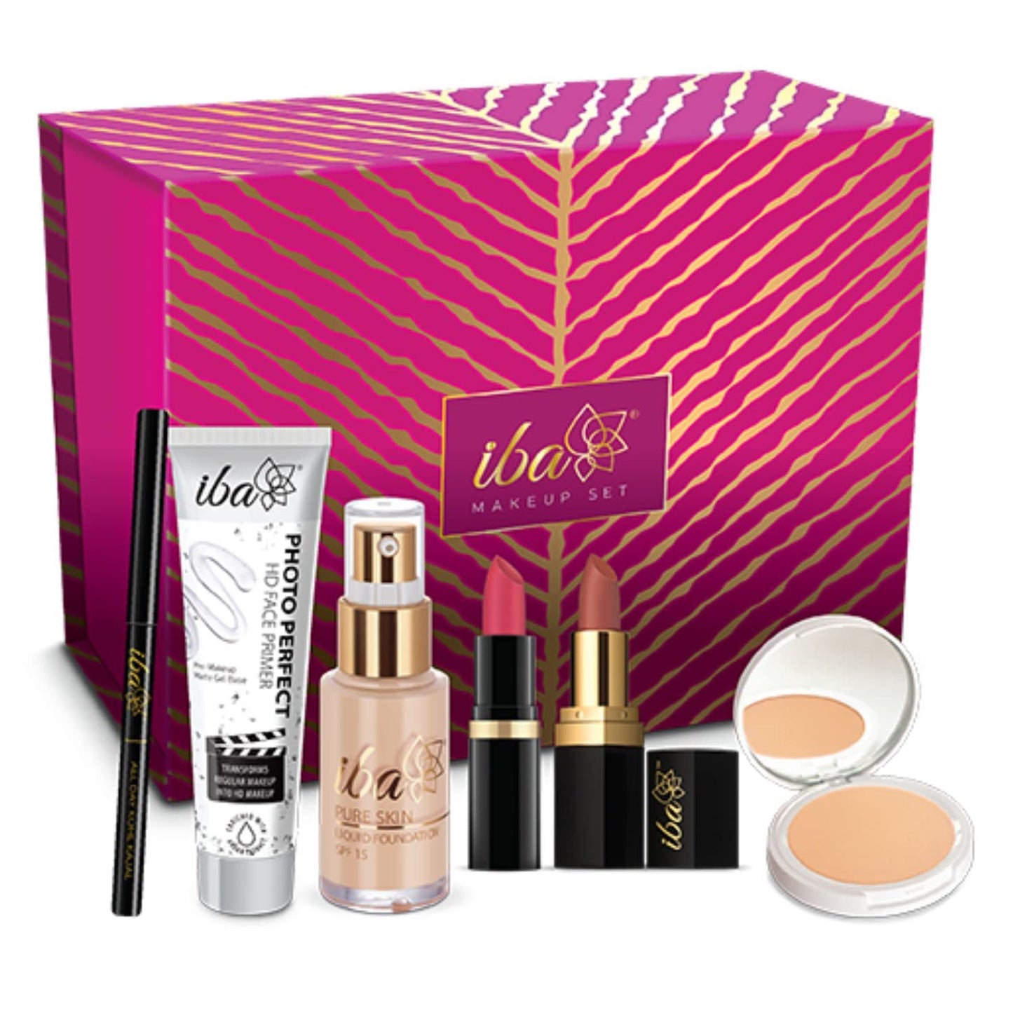 Iba Makeup Gift Set for Women (Fair) - Foundation, Compact, Primer, Lipsticks, Kajal | Long Lasting | Full Coverage | 100% Vegan & Cruelty Free (6 items in the set) SaumyasStore
