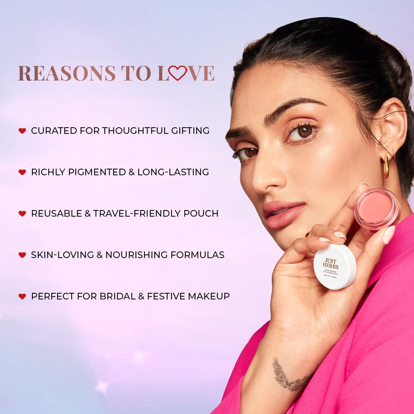 Just Herbs All in 1 Glam Kit Travel Frindly Gifting Pouch for Women (Lip & Cheeck Tint, Liquid Lipstick, Nail Paint, Eyeliner) SaumyasStore