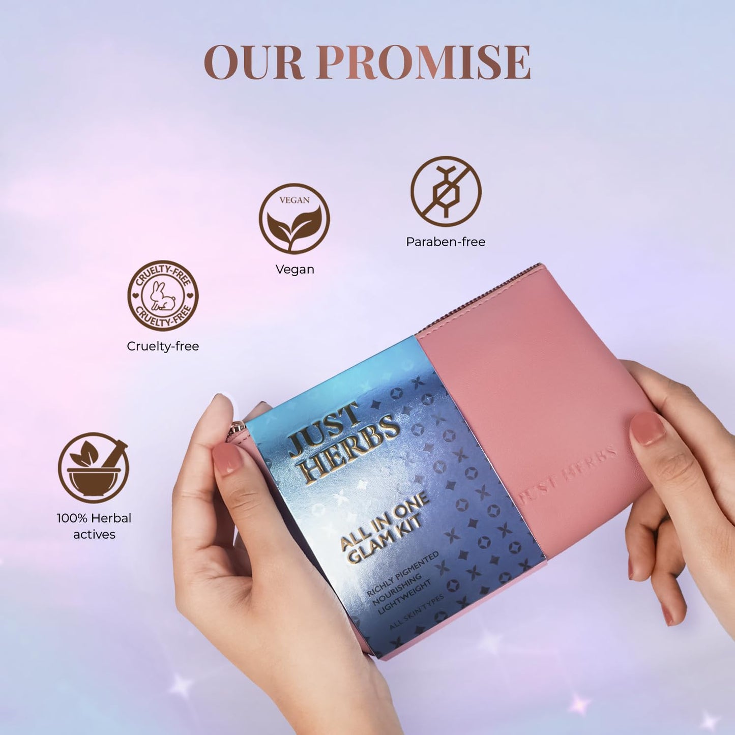 Just Herbs All in 1 Glam Kit Travel Frindly Gifting Pouch for Women (Lip & Cheeck Tint, Liquid Lipstick, Nail Paint, Eyeliner) SaumyasStore