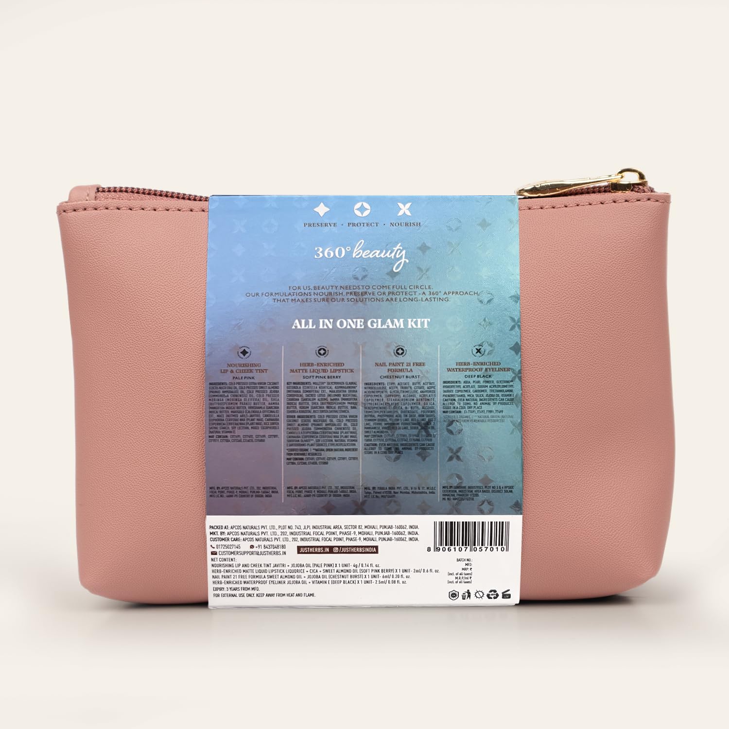 Just Herbs All in 1 Glam Kit Travel Frindly Gifting Pouch for Women (Lip & Cheeck Tint, Liquid Lipstick, Nail Paint, Eyeliner) SaumyasStore