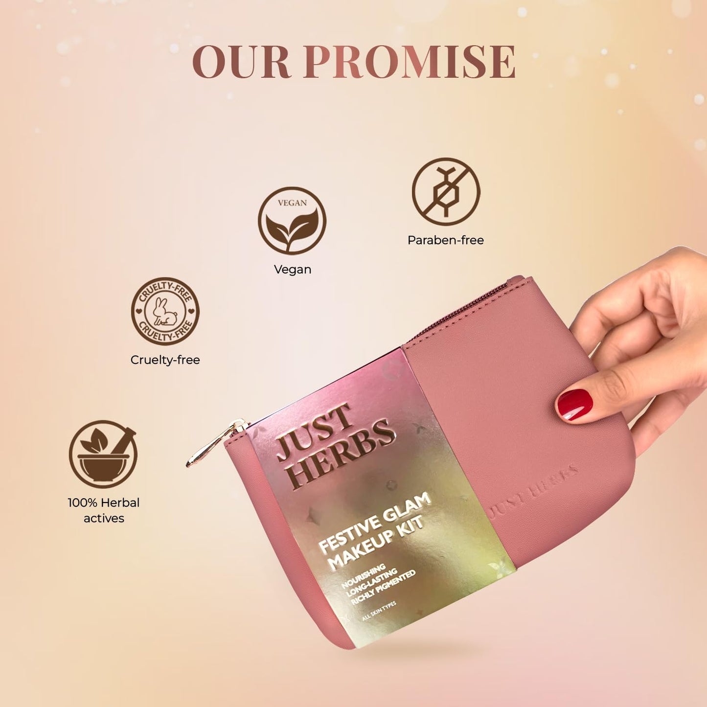 Just Herbs Festive Glam Makeup Essential Makeup Pouch for Women (Lip & Cheek Tint, Ultra Matte Lipstick, Nail Paint, Eyeliner) SaumyasStore