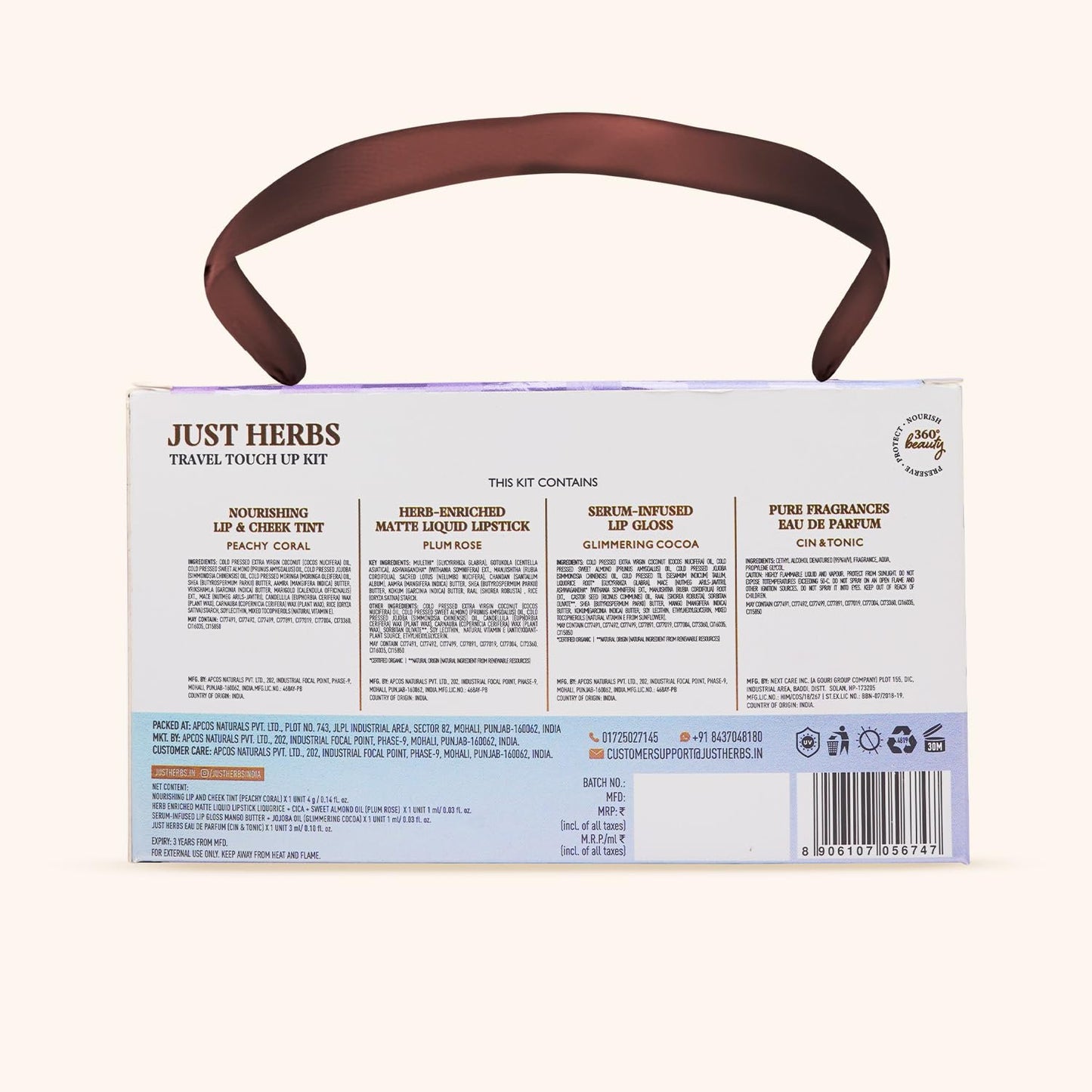 Just Herbs Travel Touch Up Kit Lightweight and Travel Friendly Gift Set of (Liquid Lipstick, Perfume, Lip Cheek Tint & Lip Gloss) SaumyasStore