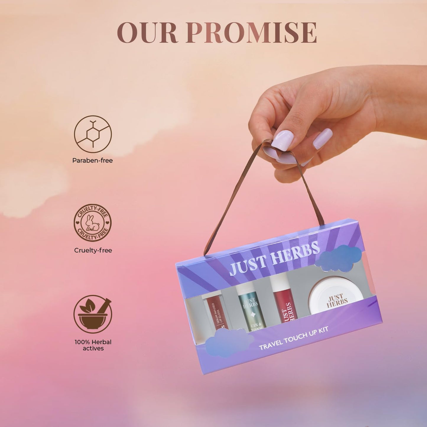 Just Herbs Travel Touch Up Kit Lightweight and Travel Friendly Gift Set of (Liquid Lipstick, Perfume, Lip Cheek Tint & Lip Gloss) SaumyasStore